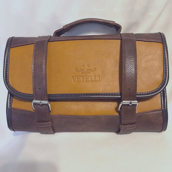 Vetelli Men's (Unisex) Hanging Travel Toiletry Bag-NWOT-Brown/Camel-Storage Bag - Picture 2 of 16